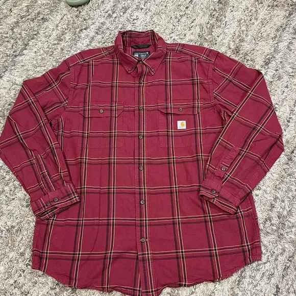 Carhartt Men's Burgundy Plaid Button Down loose fit shirt sz large - Picture 5 of 5